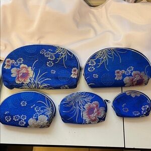 Floral Blue Cosmetic Bag Set